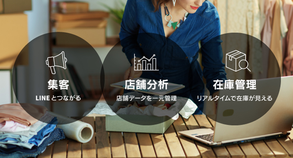 豊富な機能（在庫管理、店舗分析、顧客管理）でお店の売上アップ！